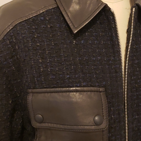 T by Alexander Wang Tweed Bomber leather trim - Picture 3 of 5